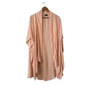 SYMBOLOGY Kimono One Size Flowy Open Front Peach Ginko Leaf Floral Print Rayon